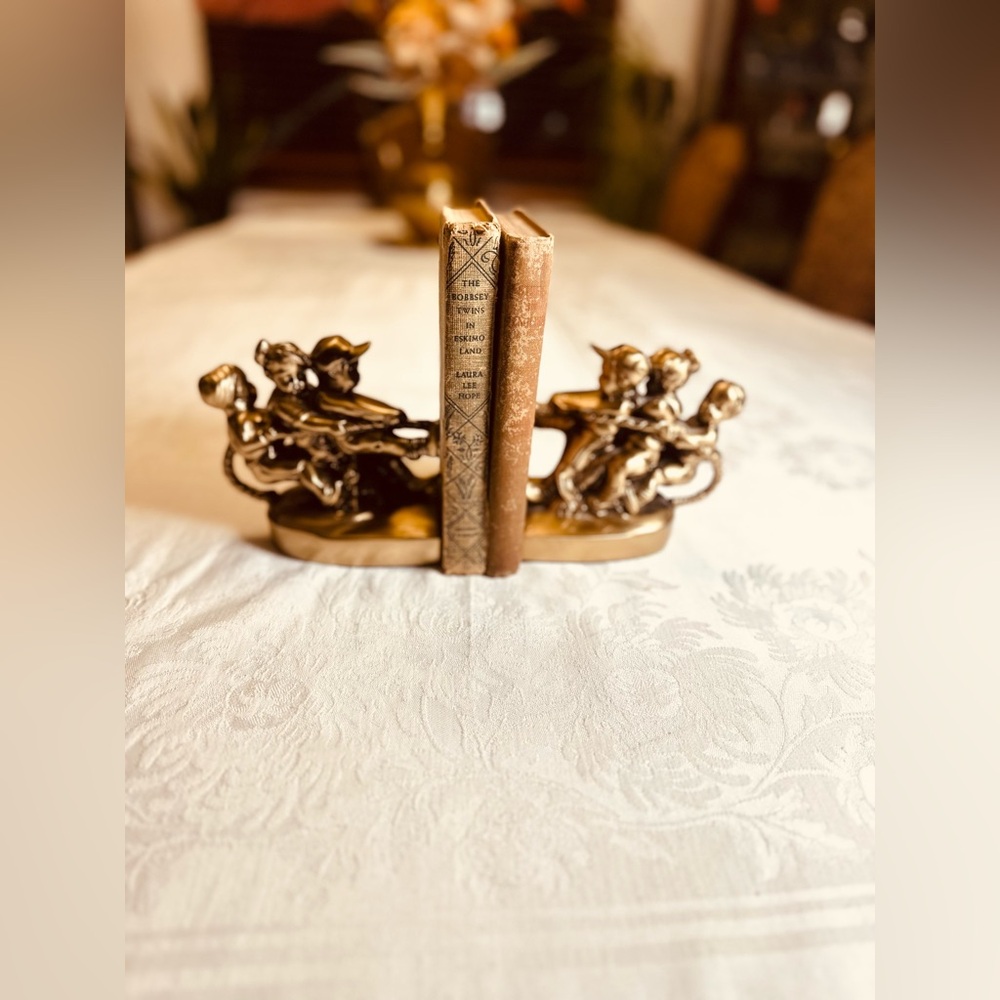 1970sVintage Heavy Brass Bookends Children/Tug Of War/US Made/ PM Craftsmen